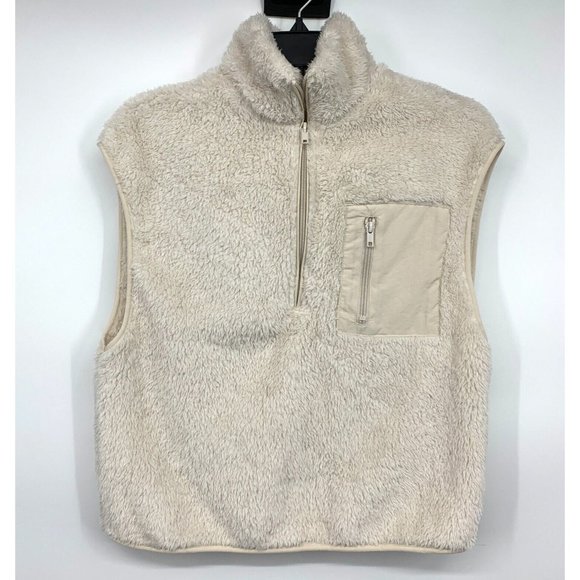 H&M Jackets & Blazers - H&M Sweater Vest Beige 1/2 Zip Sleeveless Fuzzy Fleece